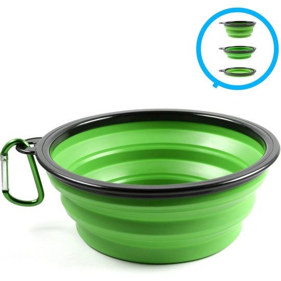 Foldable silicone dog bowl in blue (BPA-free), travel bowl for dogs and cats with carabiner - 350 ml Foldable silicone dog bowl in blue (BPA-free), travel bowl for dogs and cats with carabiner - 350 ml