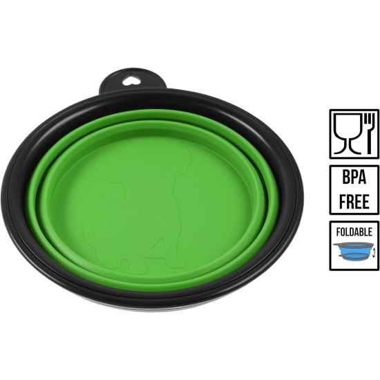 Foldable silicone dog bowl in blue (BPA-free), travel bowl for dogs and cats with carabiner - 350 ml Foldable silicone dog bowl in blue (BPA-free), travel bowl for dogs and cats with carabiner - 350 ml