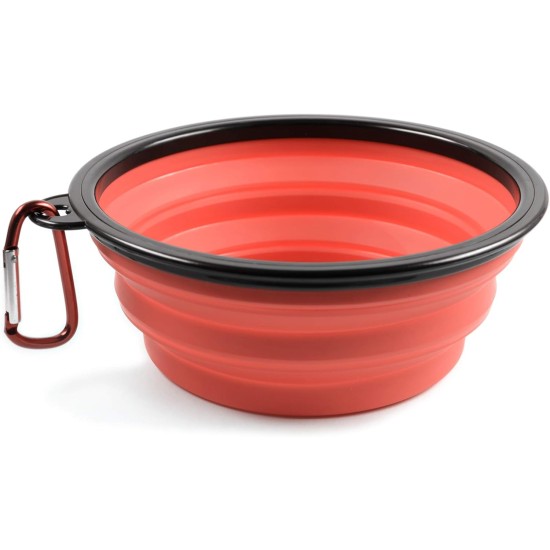 Foldable silicone dog bowl in blue (BPA-free), travel bowl for dogs and cats with carabiner - 350 ml Foldable silicone dog bowl in blue (BPA-free), travel bowl for dogs and cats with carabiner - 350 ml