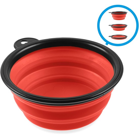 Foldable silicone dog bowl in blue (BPA-free), travel bowl for dogs and cats with carabiner - 350 ml Foldable silicone dog bowl in blue (BPA-free), travel bowl for dogs and cats with carabiner - 350 ml