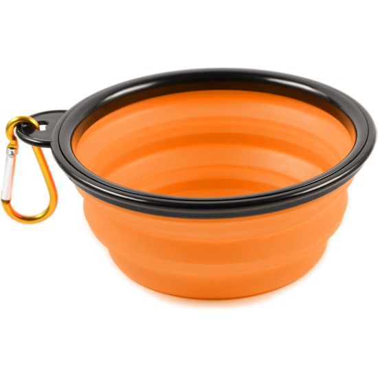 Foldable silicone dog bowl in blue (BPA-free), travel bowl for dogs and cats with carabiner - 350 ml Foldable silicone dog bowl in blue (BPA-free), travel bowl for dogs and cats with carabiner - 350 ml