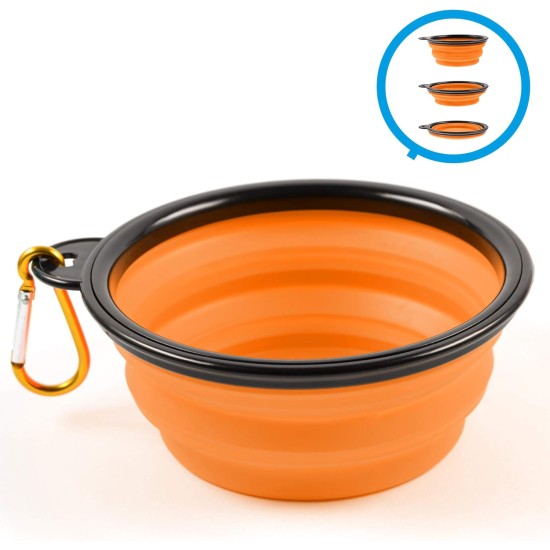 Foldable silicone dog bowl in blue (BPA-free), travel bowl for dogs and cats with carabiner - 350 ml Foldable silicone dog bowl in blue (BPA-free), travel bowl for dogs and cats with carabiner - 350 ml