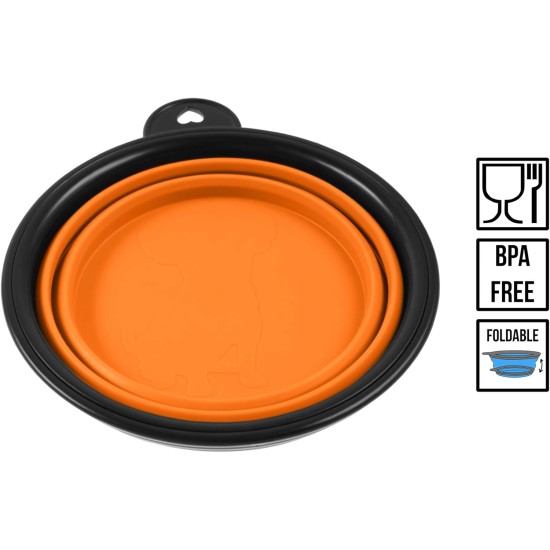 Foldable silicone dog bowl in blue (BPA-free), travel bowl for dogs and cats with carabiner - 350 ml Foldable silicone dog bowl in blue (BPA-free), travel bowl for dogs and cats with carabiner - 350 ml