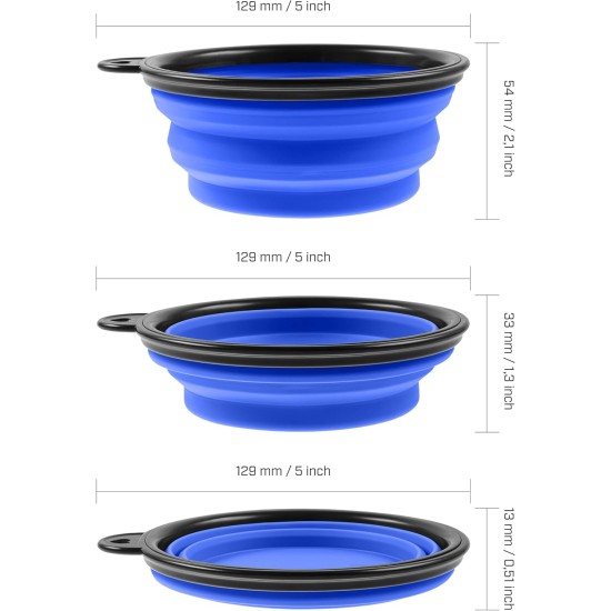 Foldable silicone dog bowl in blue (BPA-free), travel bowl for dogs and cats with carabiner - 350 ml Foldable silicone dog bowl in blue (BPA-free), travel bowl for dogs and cats with carabiner - 350 ml