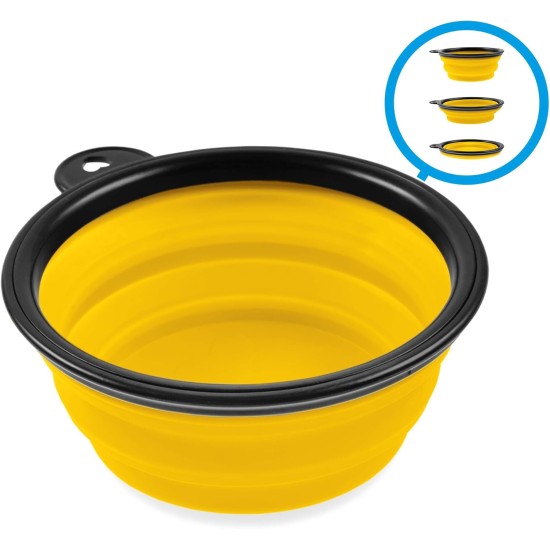 Foldable silicone dog bowl in blue (BPA-free), travel bowl for dogs and cats with carabiner - 350 ml Foldable silicone dog bowl in blue (BPA-free), travel bowl for dogs and cats with carabiner - 350 ml