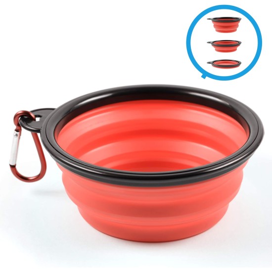 Foldable silicone dog bowl in blue (BPA-free), travel bowl for dogs and cats with carabiner - 350 ml Foldable silicone dog bowl in blue (BPA-free), travel bowl for dogs and cats with carabiner - 350 ml