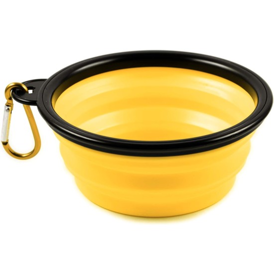 Foldable silicone dog bowl in blue (BPA-free), travel bowl for dogs and cats with carabiner - 350 ml Foldable silicone dog bowl in blue (BPA-free), travel bowl for dogs and cats with carabiner - 350 ml