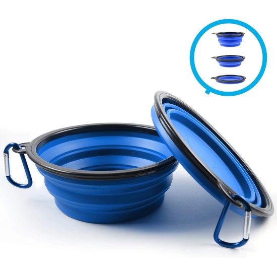 Foldable silicone dog bowl in blue (BPA-free), travel bowl for dogs and cats with carabiner - 350 ml Foldable silicone dog bowl in blue (BPA-free), travel bowl for dogs and cats with carabiner - 350 ml
