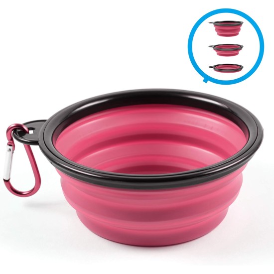 Foldable silicone dog bowl in blue (BPA-free), travel bowl for dogs and cats with carabiner - 350 ml Foldable silicone dog bowl in blue (BPA-free), travel bowl for dogs and cats with carabiner - 350 ml