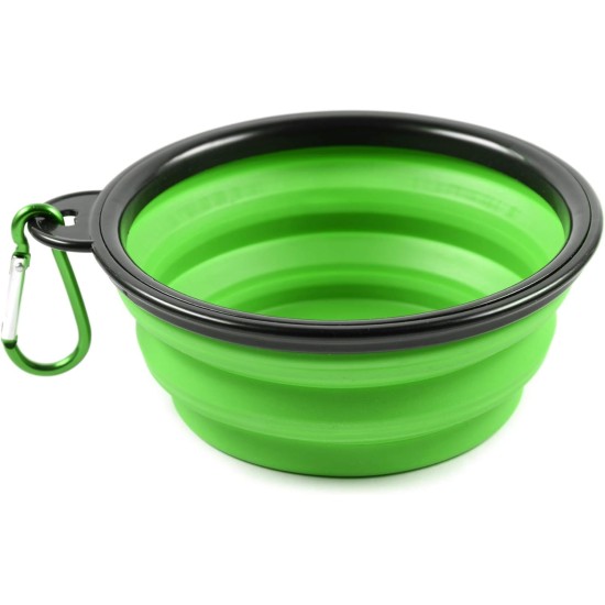 Foldable silicone dog bowl in blue (BPA-free), travel bowl for dogs and cats with carabiner - 350 ml Foldable silicone dog bowl in blue (BPA-free), travel bowl for dogs and cats with carabiner - 350 ml