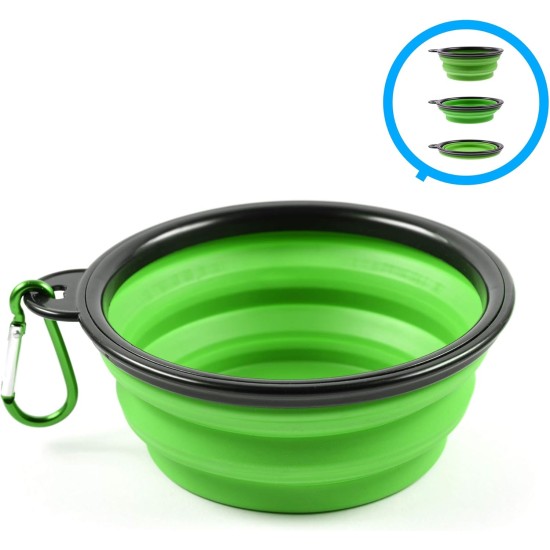 Foldable silicone dog bowl in blue (BPA-free), travel bowl for dogs and cats with carabiner - 350 ml Foldable silicone dog bowl in blue (BPA-free), travel bowl for dogs and cats with carabiner - 350 ml