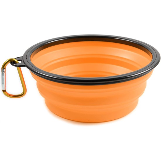 Foldable silicone dog bowl in blue (BPA-free), travel bowl for dogs and cats with carabiner - 350 ml Foldable silicone dog bowl in blue (BPA-free), travel bowl for dogs and cats with carabiner - 350 ml