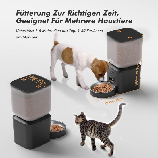 Futterautomat Katze, 8L Katzenfutter Automat, Futterspender für Katzen/Hunde, mit 304 Edelstahl-Schüssel und LCD-Display, Feeder 1-6 Mahlzeiten pro Tag, Bis zu 1-50 Portionen, Einfache Bedienung Futterautomat Katze, 8L Katzenfutter Automat, Futterspender für Katzen/Hunde, mit 304 Edelstahl-Schüssel und LCD-Display, Feeder 1-6 Mahlzeiten pro Tag, Bis zu 1-50 Portionen, Einfache Bedienung