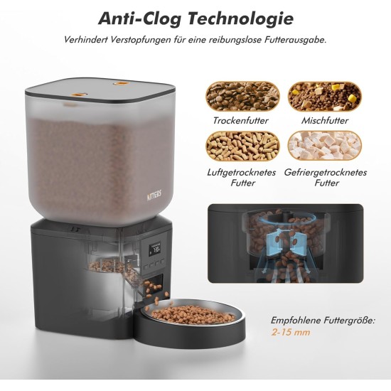 Futterautomat Katze, 8L Katzenfutter Automat, Futterspender für Katzen/Hunde, mit 304 Edelstahl-Schüssel und LCD-Display, Feeder 1-6 Mahlzeiten pro Tag, Bis zu 1-50 Portionen, Einfache Bedienung Futterautomat Katze, 8L Katzenfutter Automat, Futterspender für Katzen/Hunde, mit 304 Edelstahl-Schüssel und LCD-Display, Feeder 1-6 Mahlzeiten pro Tag, Bis zu 1-50 Portionen, Einfache Bedienung