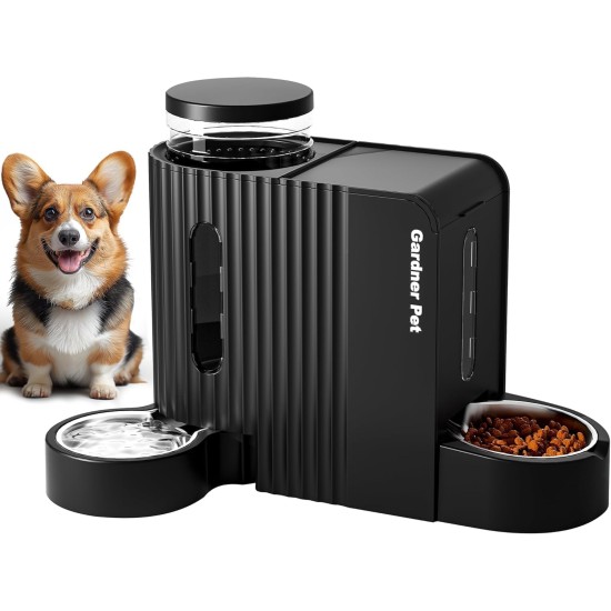 Gardner Pet Automatic Feeder for Cats/Dogs, 2 Bowls (6 L x 2), Automatic Cat Feeder and Water Dispenser Dog with Stainless Steel Bowl, No Electricity, BPA-Free, Gravity Cat Food, Automatic Black Gardner Pet Automatic Feeder for Cats/Dogs, 2 Bowls (6 L x 2), Automatic Cat Feeder and Water Dispenser Dog with Stainless Steel Bowl, No Electricity, BPA-Free, Gravity Cat Food, Automatic Black
