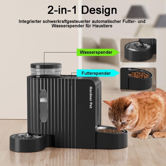 Gardner Pet Automatic Feeder for Cats/Dogs, 2 Bowls (6 L x 2), Automatic Cat Feeder and Water Dispenser Dog with Stainless Steel Bowl, No Electricity, BPA-Free, Gravity Cat Food, Automatic Black Gardner Pet Automatic Feeder for Cats/Dogs, 2 Bowls (6 L x 2), Automatic Cat Feeder and Water Dispenser Dog with Stainless Steel Bowl, No Electricity, BPA-Free, Gravity Cat Food, Automatic Black
