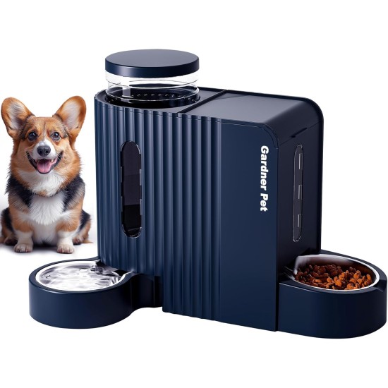 Gardner Pet Automatic Feeder for Cats/Dogs, 2 Bowls (6 L x 2), Automatic Cat Feeder and Water Dispenser Dog with Stainless Steel Bowl, No Electricity, BPA-Free, Gravity Cat Food, Automatic Black Gardner Pet Automatic Feeder for Cats/Dogs, 2 Bowls (6 L x 2), Automatic Cat Feeder and Water Dispenser Dog with Stainless Steel Bowl, No Electricity, BPA-Free, Gravity Cat Food, Automatic Black