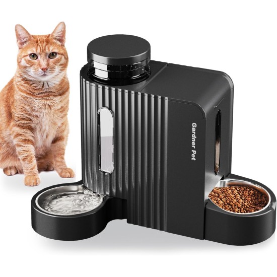 Gardner Pet Automatic Feeder for Cats/Dogs, 2 Bowls (6 L x 2), Automatic Cat Feeder and Water Dispenser Dog with Stainless Steel Bowl, No Electricity, BPA-Free, Gravity Cat Food, Automatic Black Gardner Pet Automatic Feeder for Cats/Dogs, 2 Bowls (6 L x 2), Automatic Cat Feeder and Water Dispenser Dog with Stainless Steel Bowl, No Electricity, BPA-Free, Gravity Cat Food, Automatic Black
