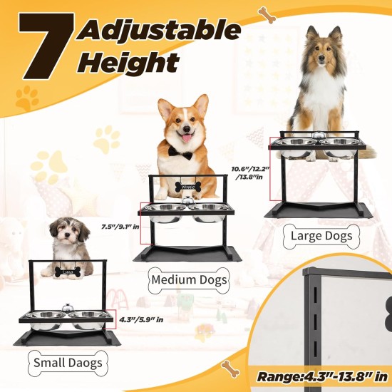 Grand Line Elevated Dog Bowls, 7-Way Height Adjustable, 10° Tilted, Raised Dog Bowl Stand with Leak-proof Mat, Two 1.5L Stainless Steel Dog Bowls for Large, Medium and Small Dogs Grand Line Elevated Dog Bowls, 7-Way Height Adjustable, 10° Tilted, Raised Dog Bowl Stand with Leak-proof Mat, Two 1.5L Stainless Steel Dog Bowls for Large, Medium and Small Dogs