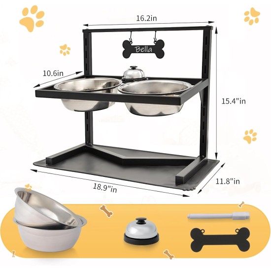 Grand Line Elevated Dog Bowls, 7-Way Height Adjustable, 10° Tilted, Raised Dog Bowl Stand with Leak-proof Mat, Two 1.5L Stainless Steel Dog Bowls for Large, Medium and Small Dogs Grand Line Elevated Dog Bowls, 7-Way Height Adjustable, 10° Tilted, Raised Dog Bowl Stand with Leak-proof Mat, Two 1.5L Stainless Steel Dog Bowls for Large, Medium and Small Dogs