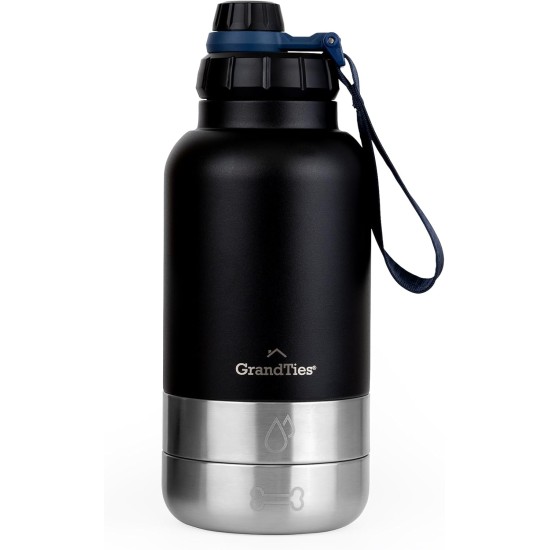 GrandTies Insulated Portable Dog Water Bottle with 2 Removable Dog Bowl Dispenser, Leakproof Dog Food Travel Container, Dog Accessories for Walking, Hiking, Camping (950ml, Matte Black) GrandTies Insulated Portable Dog Water Bottle with 2 Removable Dog Bowl Dispenser, Leakproof Dog Food Travel Container, Dog Accessories for Walking, Hiking, Camping (950ml, Matte Black)
