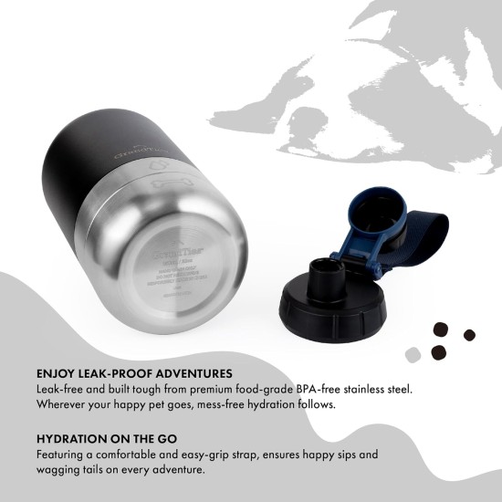 GrandTies Insulated Portable Dog Water Bottle with 2 Removable Dog Bowl Dispenser, Leakproof Dog Food Travel Container, Dog Accessories for Walking, Hiking, Camping (950ml, Matte Black) GrandTies Insulated Portable Dog Water Bottle with 2 Removable Dog Bowl Dispenser, Leakproof Dog Food Travel Container, Dog Accessories for Walking, Hiking, Camping (950ml, Matte Black)