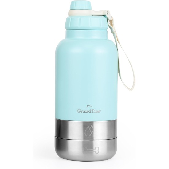 GrandTies Insulated Portable Dog Water Bottle with 2 Removable Dog Bowl Dispenser, Leakproof Travel Container for Dog Food, Dog Accessories for Walking, Hiking, Camping (950ml, Powder Green) GrandTies Insulated Portable Dog Water Bottle with 2 Removable Dog Bowl Dispenser, Leakproof Travel Container for Dog Food, Dog Accessories for Walking, Hiking, Camping (950ml, Powder Green)