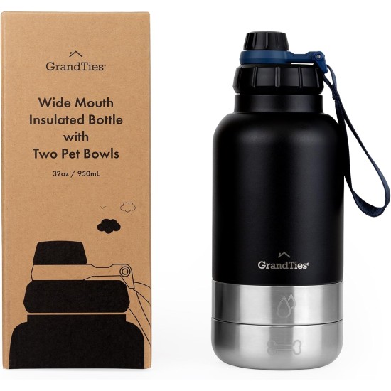 GrandTies Insulated Portable Dog Water Bottle with 2 Removable Dog Bowl Dispenser, Leakproof Travel Container for Dog Food, Dog Accessories for Walking, Hiking, Camping (950ml, Powder Green) GrandTies Insulated Portable Dog Water Bottle with 2 Removable Dog Bowl Dispenser, Leakproof Travel Container for Dog Food, Dog Accessories for Walking, Hiking, Camping (950ml, Powder Green)
