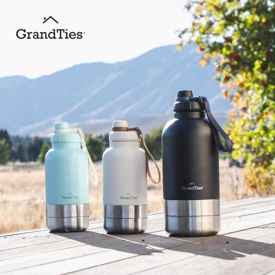 GrandTies Insulated Portable Dog Water Bottle with 2 Removable Dog Water Bowl Dispensers | Leak-proof Dog Food Travel Container | Dog Accessories for Dogs Walking, Hiking, Camping (1.8 Litre) GrandTies Insulated Portable Dog Water Bottle with 2 Removable Dog Water Bowl Dispensers | Leak-proof Dog Food Travel Container | Dog Accessories for Dogs Walking, Hiking, Camping (1.8 Litre)