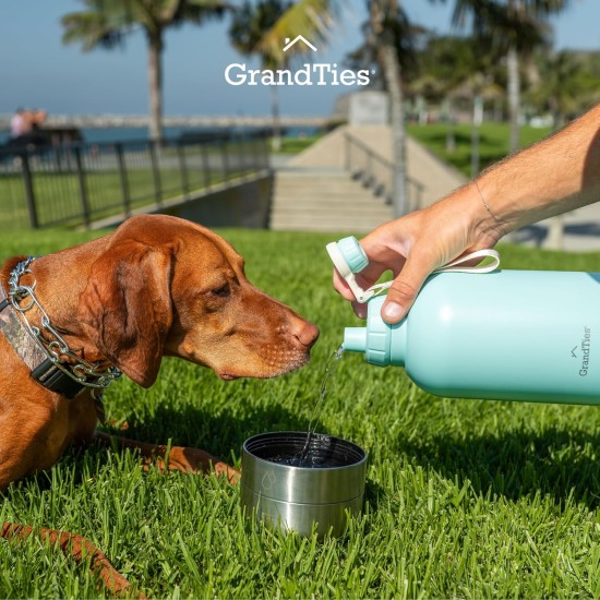 GrandTies Insulated Portable Dog Water Bottle with 2 Removable Dog Water Bowl Dispensers | Leak-proof Dog Food Travel Container | Dog Accessories for Dogs Walking, Hiking, Camping (1.8 Litre) GrandTies Insulated Portable Dog Water Bottle with 2 Removable Dog Water Bowl Dispensers | Leak-proof Dog Food Travel Container | Dog Accessories for Dogs Walking, Hiking, Camping (1.8 Litre)