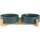 Green Ceramic Dog Bowl, Feeding Bowl for Dogs and Cats with Solid Wood Stand (Pack of 2) Green Ceramic Dog Bowl, Feeding Bowl for Dogs and Cats with Solid Wood Stand (Pack of 2)