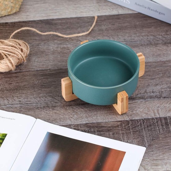 Green Ceramic Dog Bowl, Feeding Bowl for Dogs and Cats with Solid Wood Stand (Pack of 2) Green Ceramic Dog Bowl, Feeding Bowl for Dogs and Cats with Solid Wood Stand (Pack of 2)