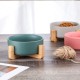 Green Ceramic Dog Bowl, Feeding Bowl for Dogs and Cats with Solid Wood Stand (Pack of 2) Green Ceramic Dog Bowl, Feeding Bowl for Dogs and Cats with Solid Wood Stand (Pack of 2)