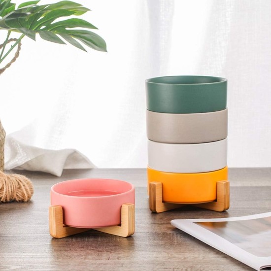 Green Ceramic Dog Bowl, Feeding Bowl for Dogs and Cats with Solid Wood Stand (Pack of 2) Green Ceramic Dog Bowl, Feeding Bowl for Dogs and Cats with Solid Wood Stand (Pack of 2)