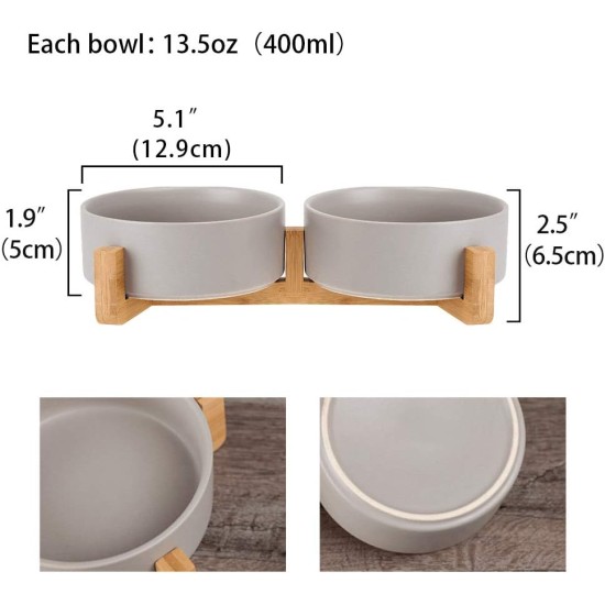 Green Ceramic Dog Bowl, Feeding Bowl for Dogs and Cats with Solid Wood Stand (Pack of 2) Green Ceramic Dog Bowl, Feeding Bowl for Dogs and Cats with Solid Wood Stand (Pack of 2)