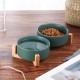 Green Ceramic Dog Bowl, Feeding Bowl for Dogs and Cats with Solid Wood Stand (Pack of 2) Green Ceramic Dog Bowl, Feeding Bowl for Dogs and Cats with Solid Wood Stand (Pack of 2)