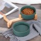 Green Ceramic Dog Bowl, Feeding Bowl for Dogs and Cats with Solid Wood Stand (Pack of 2) Green Ceramic Dog Bowl, Feeding Bowl for Dogs and Cats with Solid Wood Stand (Pack of 2)