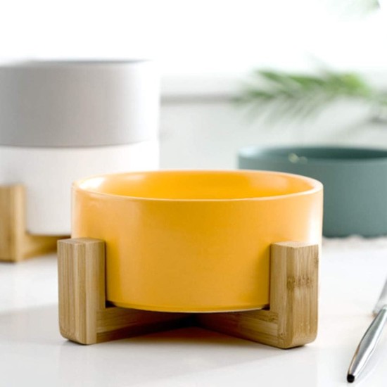 Green Ceramic Dog Bowl, Feeding Bowl for Dogs and Cats with Solid Wood Stand (Pack of 2) Green Ceramic Dog Bowl, Feeding Bowl for Dogs and Cats with Solid Wood Stand (Pack of 2)