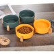 Green Ceramic Dog Bowl, Feeding Bowl for Dogs and Cats with Solid Wood Stand (Pack of 2) Green Ceramic Dog Bowl, Feeding Bowl for Dogs and Cats with Solid Wood Stand (Pack of 2)