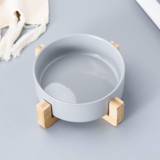 Green Ceramic Dog Bowl, Feeding Bowl for Dogs and Cats with Solid Wood Stand (Pack of 2) Green Ceramic Dog Bowl, Feeding Bowl for Dogs and Cats with Solid Wood Stand (Pack of 2)