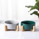 Green Ceramic Dog Bowl, Feeding Bowl for Dogs and Cats with Solid Wood Stand (Pack of 2) Green Ceramic Dog Bowl, Feeding Bowl for Dogs and Cats with Solid Wood Stand (Pack of 2)