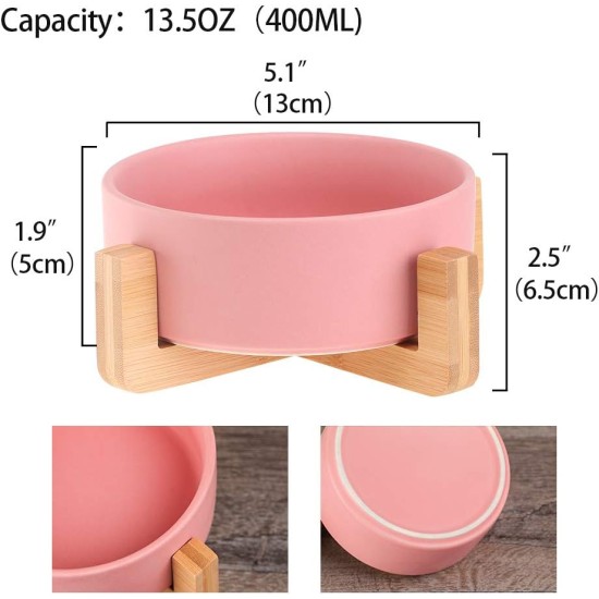 Green Ceramic Dog Bowl, Feeding Bowl for Dogs and Cats with Solid Wood Stand (Pack of 2) Green Ceramic Dog Bowl, Feeding Bowl for Dogs and Cats with Solid Wood Stand (Pack of 2)