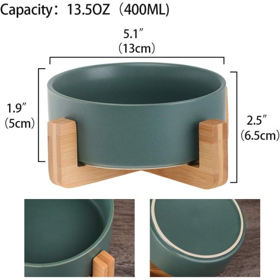 Green Ceramic Dog Bowl, Feeding Bowl for Dogs and Cats with Solid Wood Stand (Pack of 2) Green Ceramic Dog Bowl, Feeding Bowl for Dogs and Cats with Solid Wood Stand (Pack of 2)