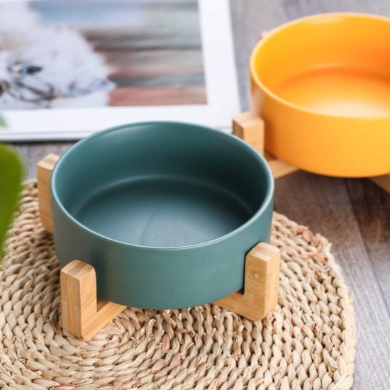 Green Ceramic Dog Bowl, Feeding Bowl for Dogs and Cats with Solid Wood Stand (Pack of 2) Green Ceramic Dog Bowl, Feeding Bowl for Dogs and Cats with Solid Wood Stand (Pack of 2)