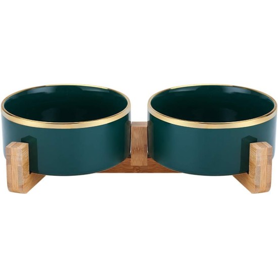 HCHLQLZ Green Phnom Penh Ceramic Dog Bowl Feeding Bowl for Dogs Cats with Solid Wood Stand (Pack of 2) HCHLQLZ Green Phnom Penh Ceramic Dog Bowl Feeding Bowl for Dogs Cats with Solid Wood Stand (Pack of 2)