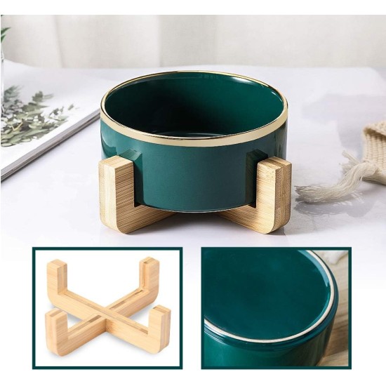 HCHLQLZ Green Phnom Penh Ceramic Dog Bowl Feeding Bowl for Dogs Cats with Solid Wood Stand (Pack of 2) HCHLQLZ Green Phnom Penh Ceramic Dog Bowl Feeding Bowl for Dogs Cats with Solid Wood Stand (Pack of 2)