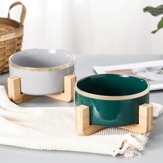 HCHLQLZ Green Phnom Penh Ceramic Dog Bowl Feeding Bowl for Dogs Cats with Solid Wood Stand (Pack of 2) HCHLQLZ Green Phnom Penh Ceramic Dog Bowl Feeding Bowl for Dogs Cats with Solid Wood Stand (Pack of 2)