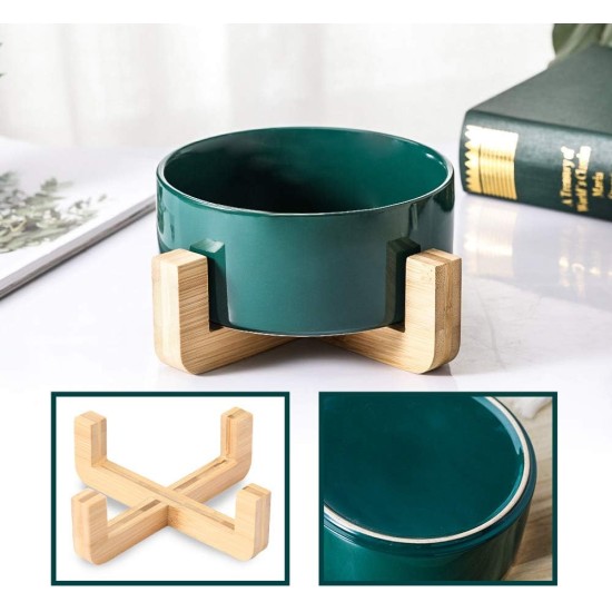 HCHLQLZ Green Phnom Penh Ceramic Dog Bowl Feeding Bowl for Dogs Cats with Solid Wood Stand (Pack of 2) HCHLQLZ Green Phnom Penh Ceramic Dog Bowl Feeding Bowl for Dogs Cats with Solid Wood Stand (Pack of 2)