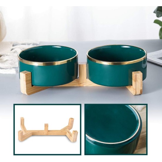 HCHLQLZ Green Phnom Penh Ceramic Dog Bowl Feeding Bowl for Dogs Cats with Solid Wood Stand (Pack of 2) HCHLQLZ Green Phnom Penh Ceramic Dog Bowl Feeding Bowl for Dogs Cats with Solid Wood Stand (Pack of 2)