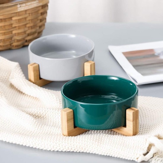 HCHLQLZ Green Phnom Penh Ceramic Dog Bowl Feeding Bowl for Dogs Cats with Solid Wood Stand (Pack of 2) HCHLQLZ Green Phnom Penh Ceramic Dog Bowl Feeding Bowl for Dogs Cats with Solid Wood Stand (Pack of 2)